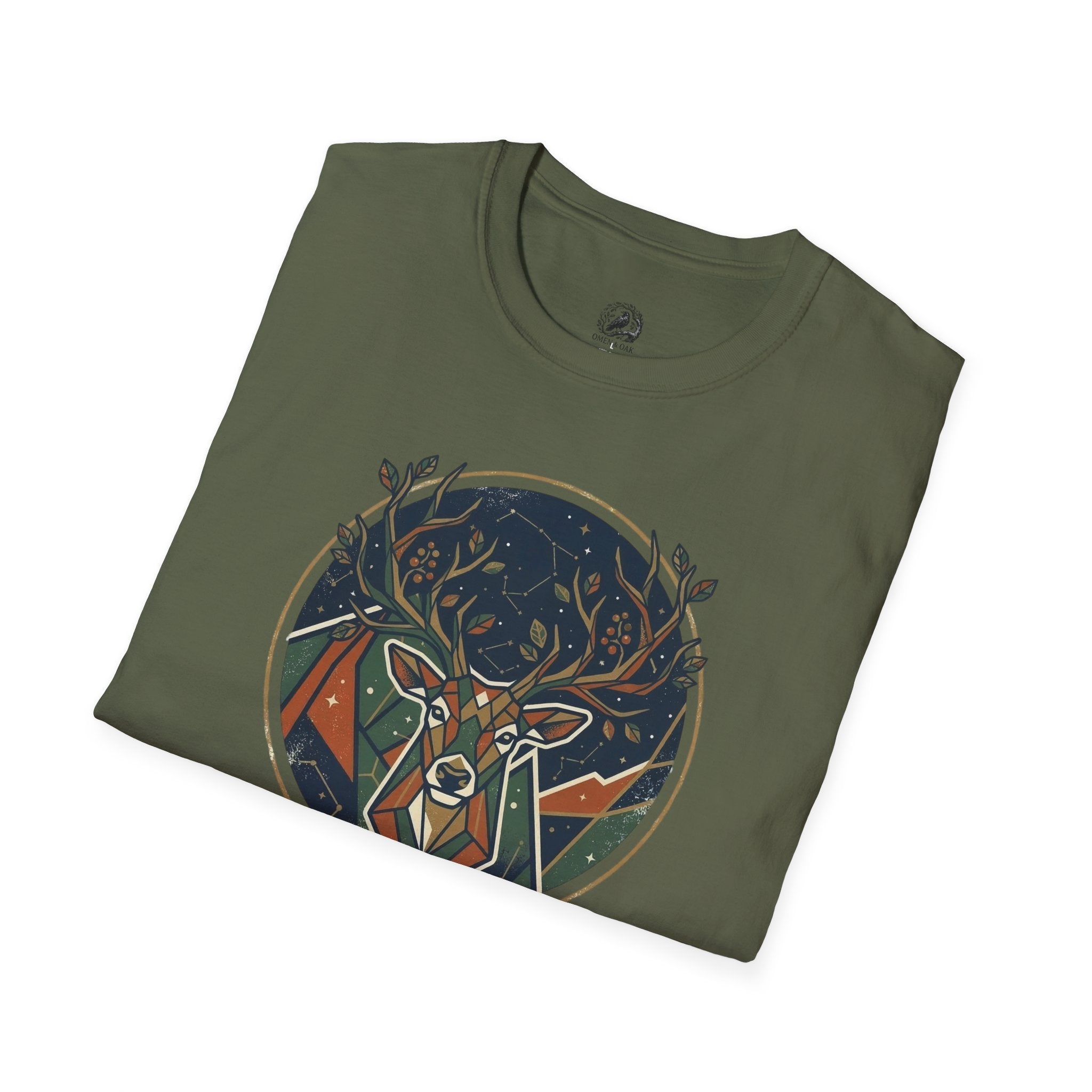 Mystic Forest Stag T-Shirt — Geometric Deer Nature Tee