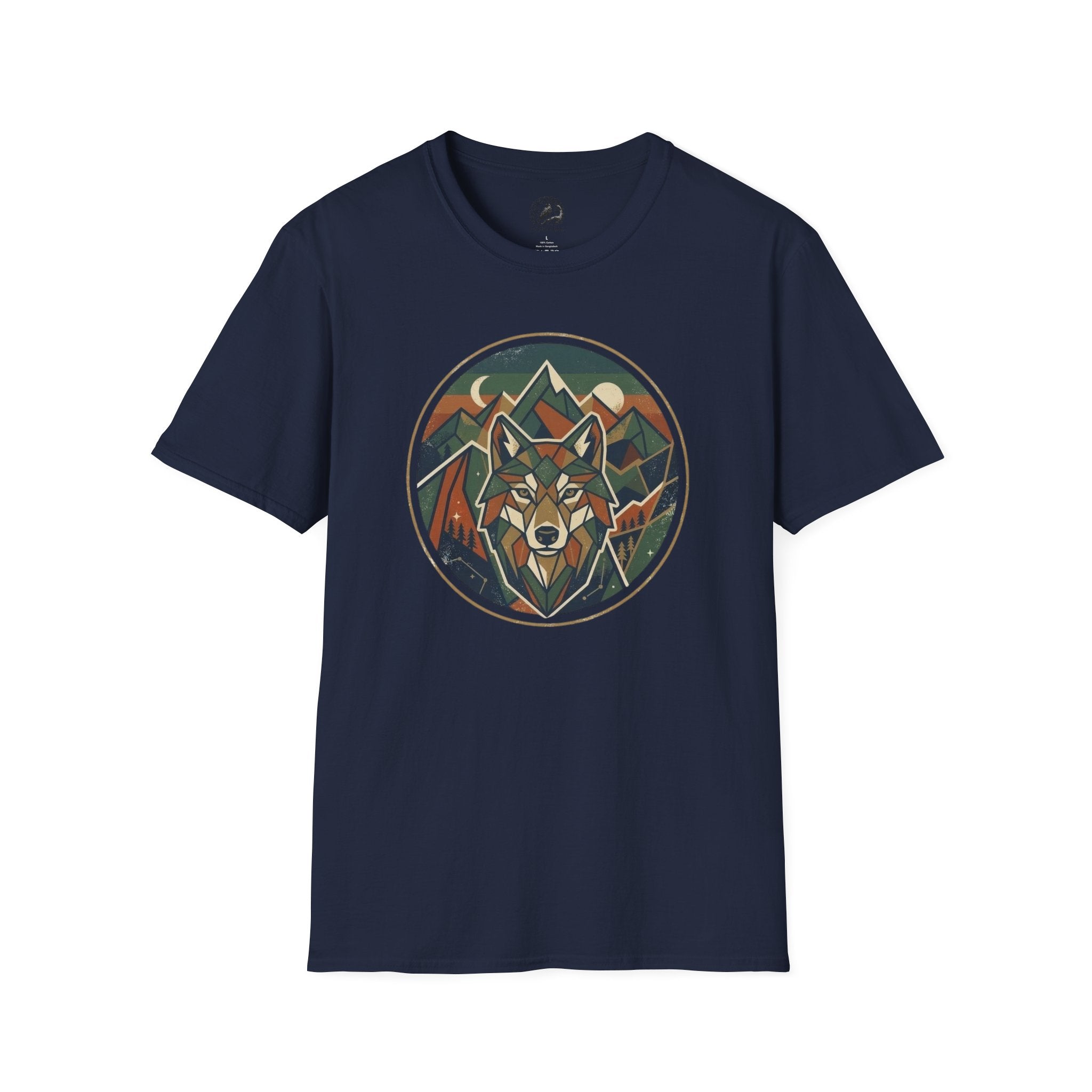 Wolf Mountain Circle T-Shirt — Retro Geometric Nature Graphic