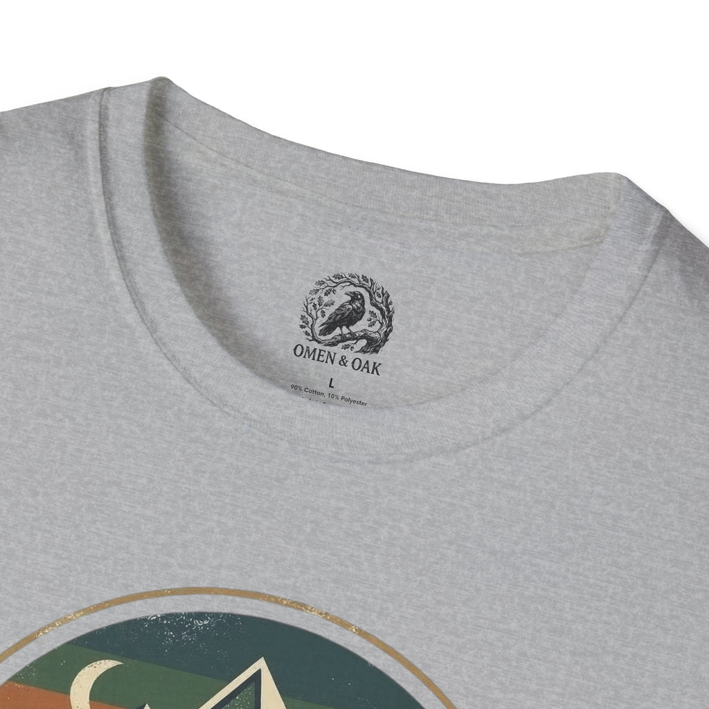 Wolf Mountain Circle T-Shirt — Retro Geometric Nature Graphic