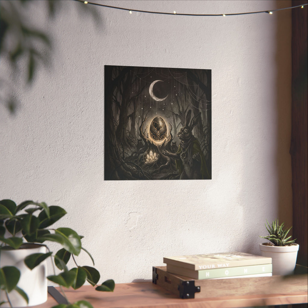 Mystic Rabbit Moon Poster — Gothic Forest Egg Art Print