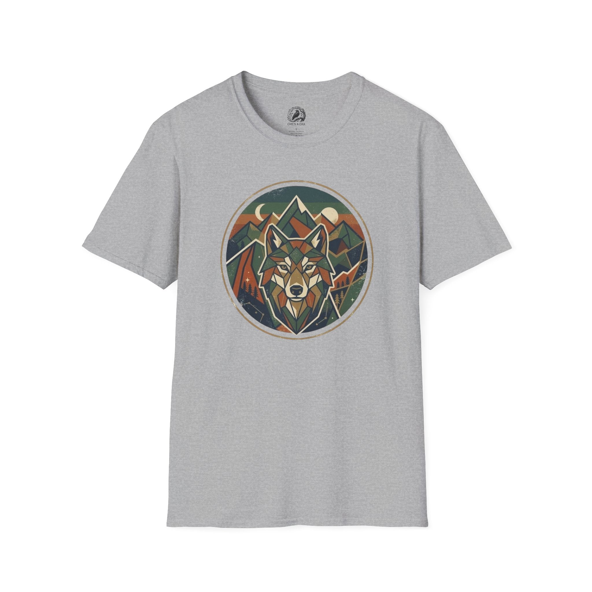 Wolf Mountain Circle T-Shirt — Retro Geometric Nature Graphic