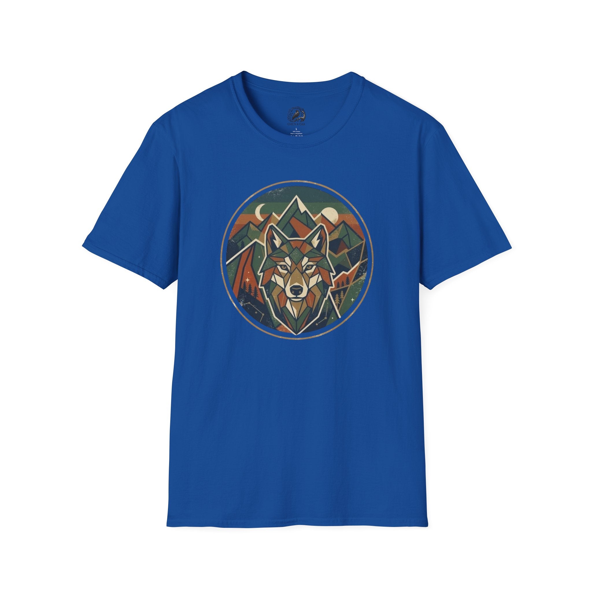 Wolf Mountain Circle T-Shirt — Retro Geometric Nature Graphic
