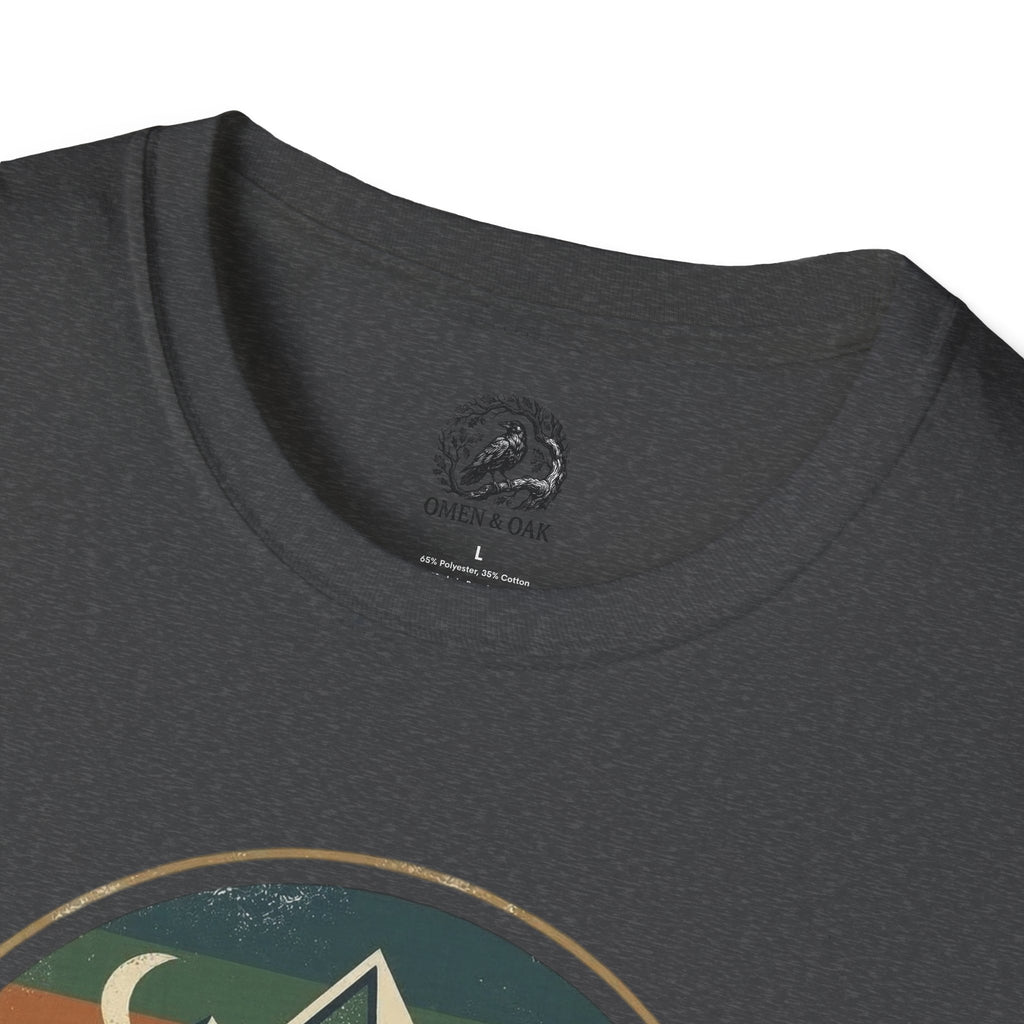Wolf Mountain Circle T-Shirt — Retro Geometric Nature Graphic