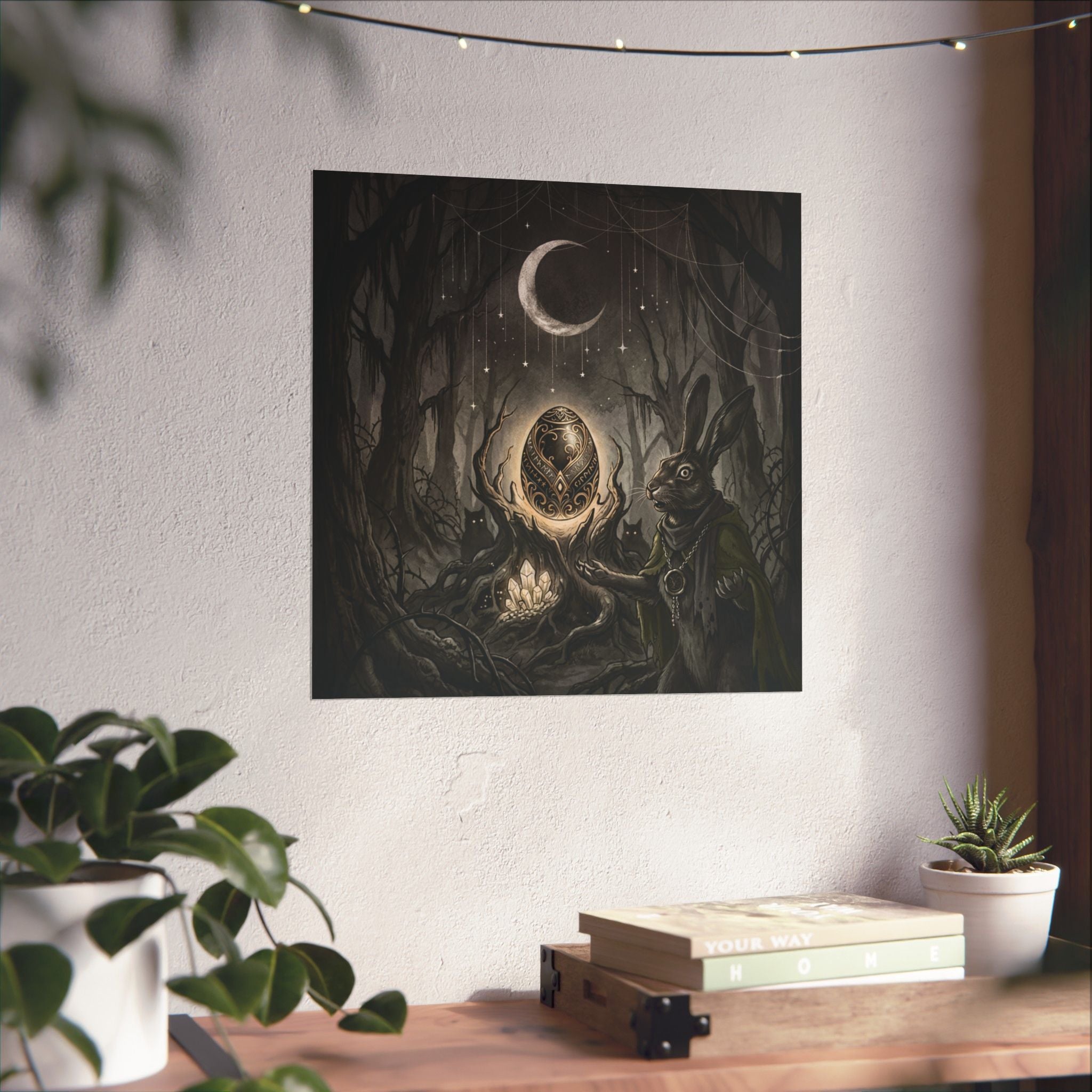 Mystic Rabbit Moon Poster — Gothic Forest Egg Art Print