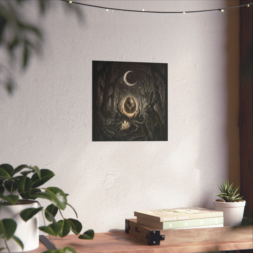 Mystic Rabbit Moon Poster — Gothic Forest Egg Art Print