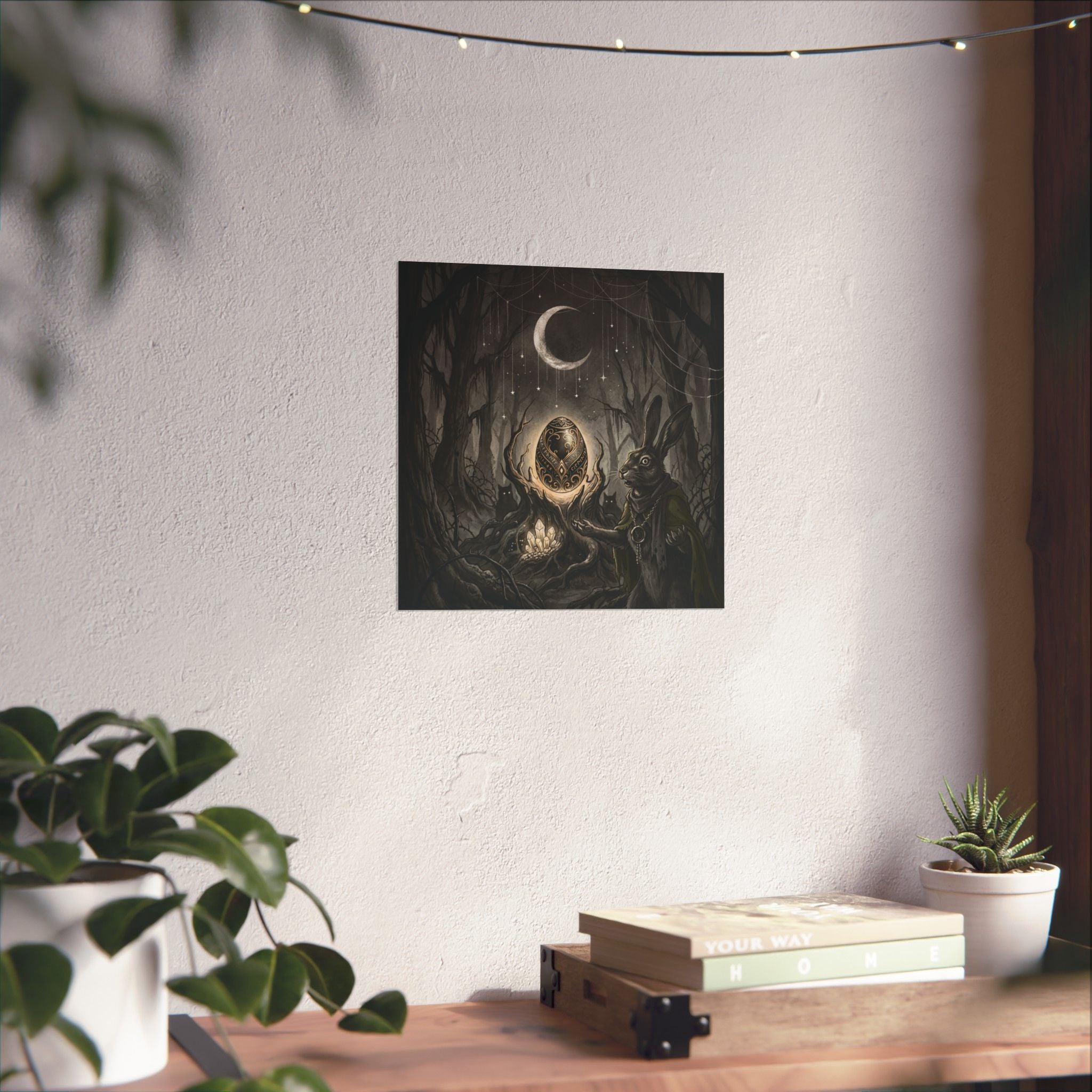 Mystic Rabbit Moon Poster — Gothic Forest Egg Art Print