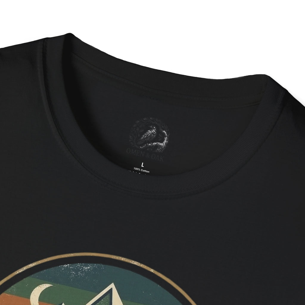 Wolf Mountain Circle T-Shirt — Retro Geometric Nature Graphic