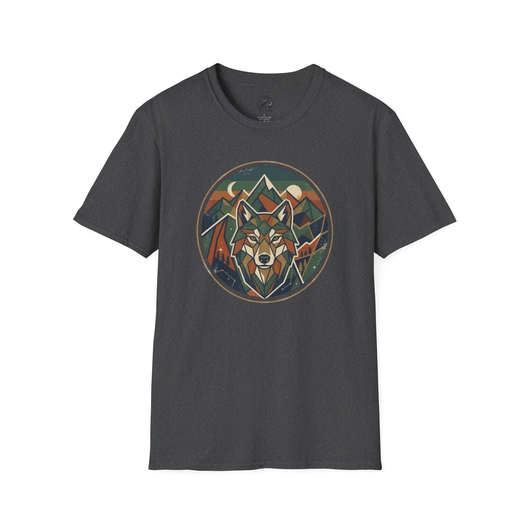 Wolf Mountain Circle T-Shirt — Retro Geometric Nature Graphic