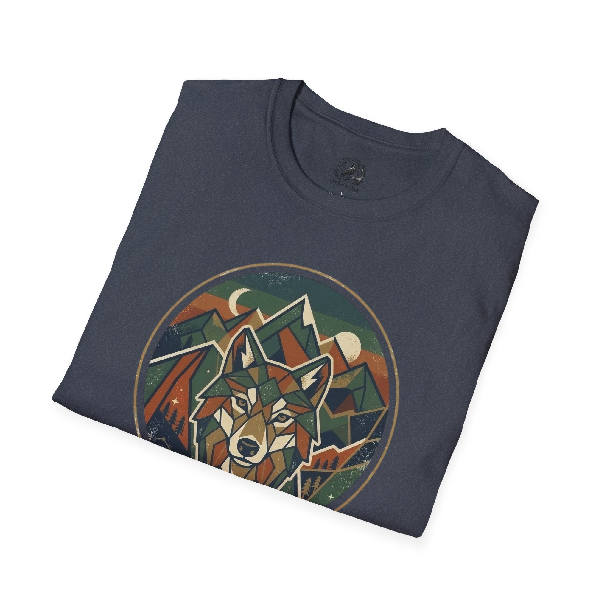 Wolf Mountain Circle T-Shirt — Retro Geometric Nature Graphic