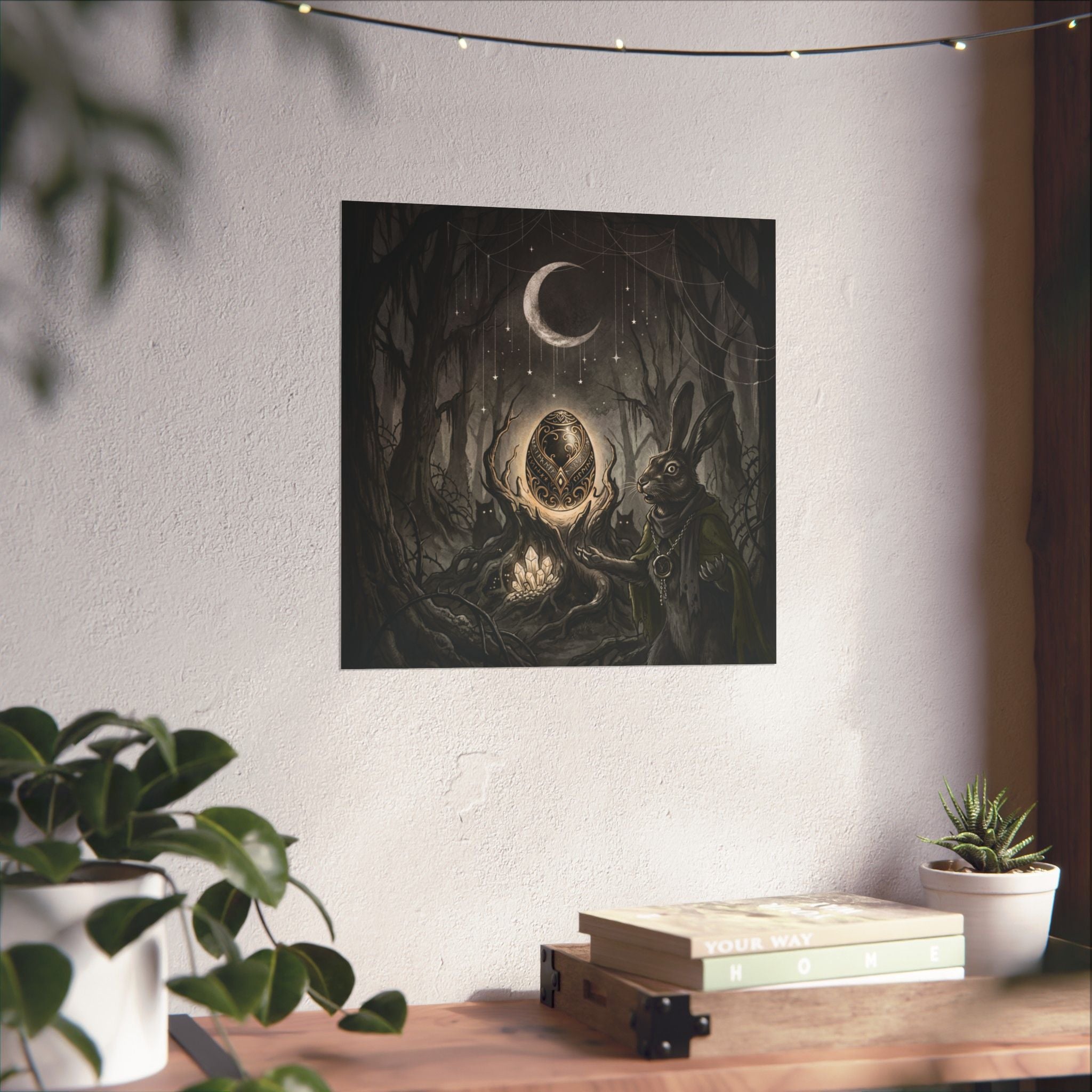 Mystic Rabbit Moon Poster — Gothic Forest Egg Art Print