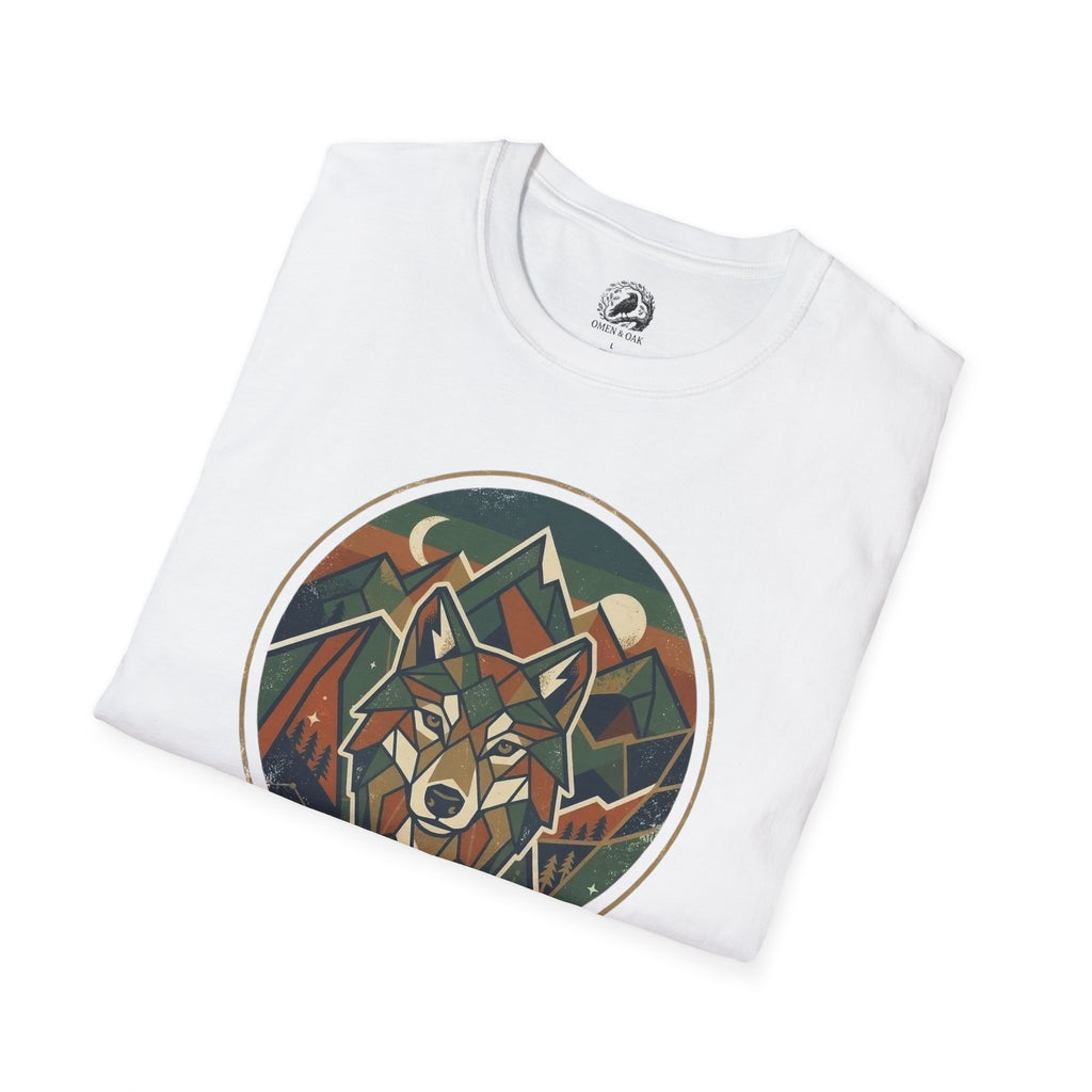 Wolf Mountain Circle T-Shirt — Retro Geometric Nature Graphic