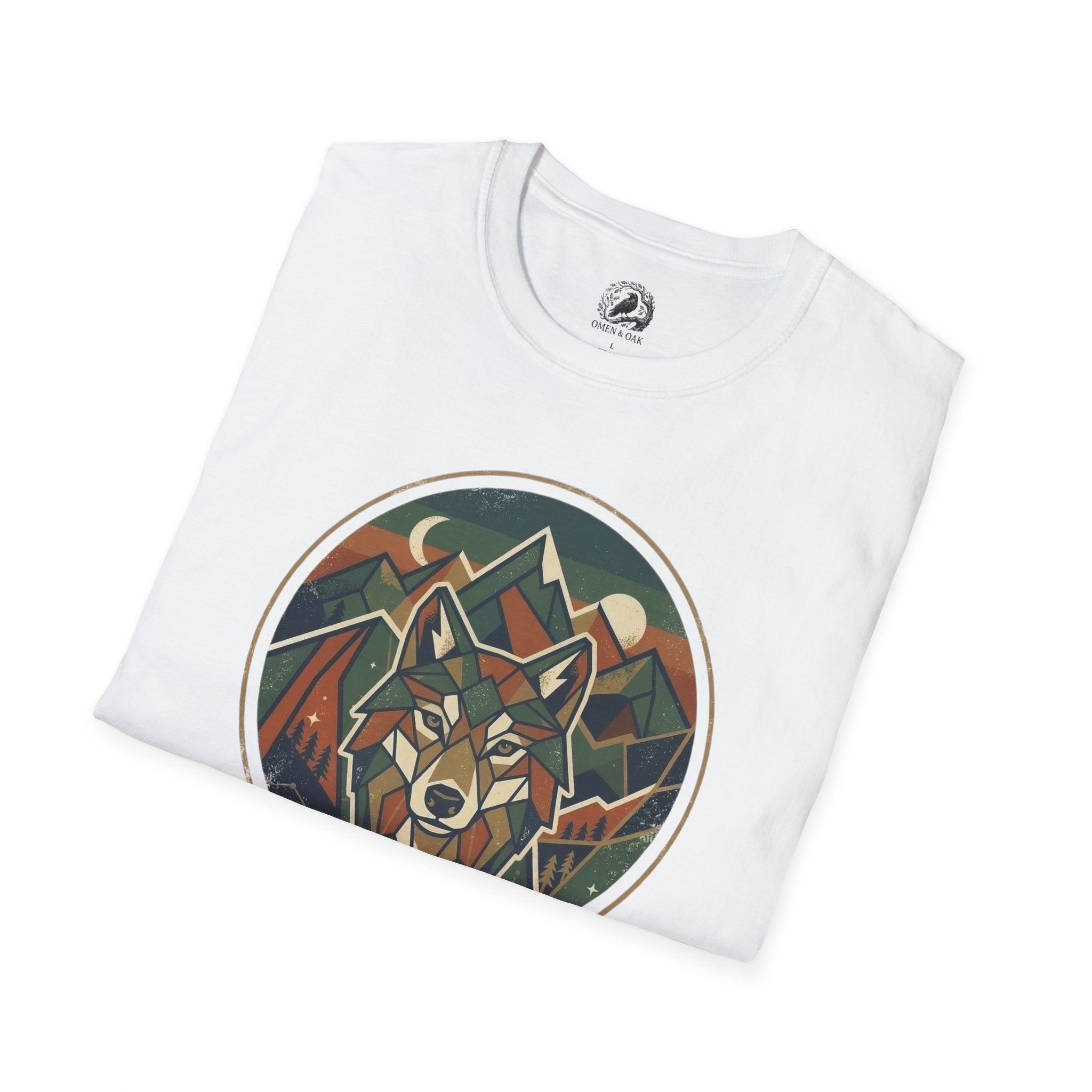 Wolf Mountain Circle T-Shirt — Retro Geometric Nature Graphic