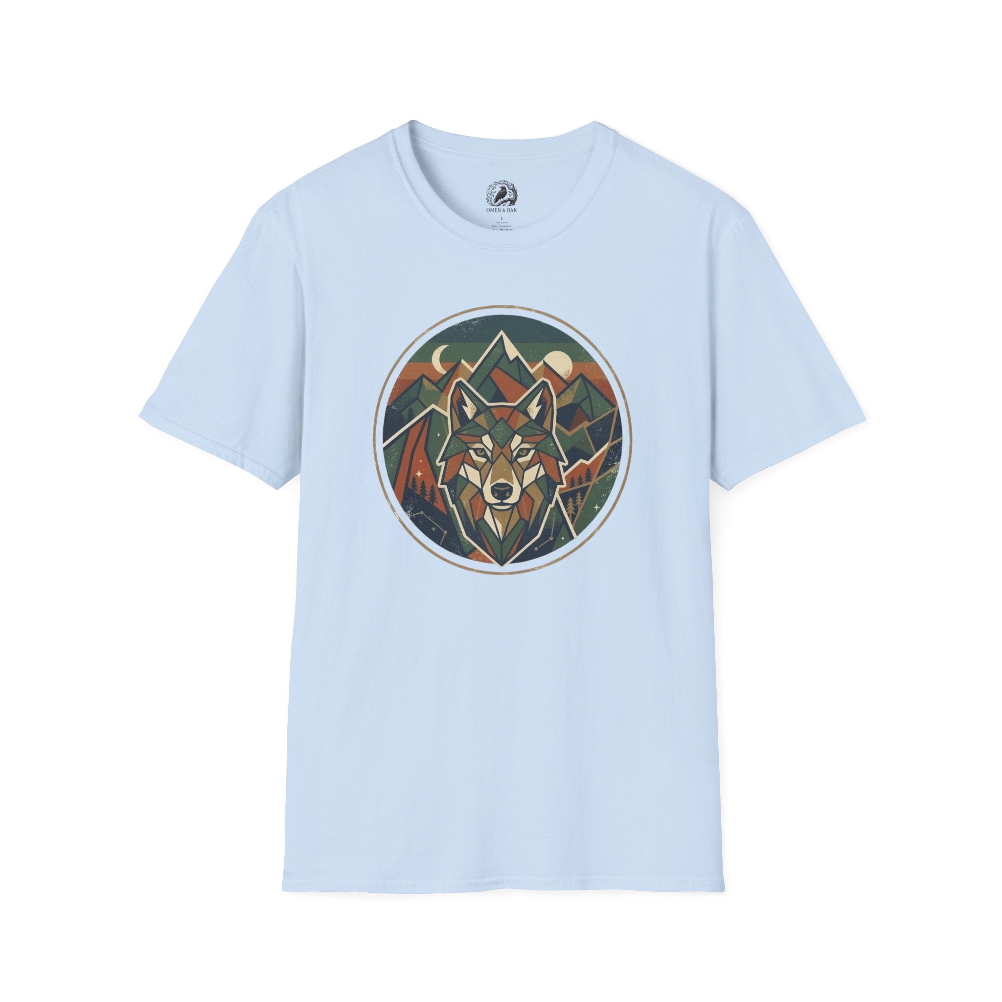 Wolf Mountain Circle T-Shirt — Retro Geometric Nature Graphic