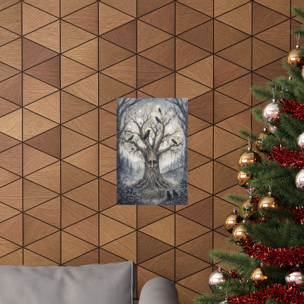 Enchanted Forest Tree Spirit Poster — Matte Vertical Wall Art with Ravens