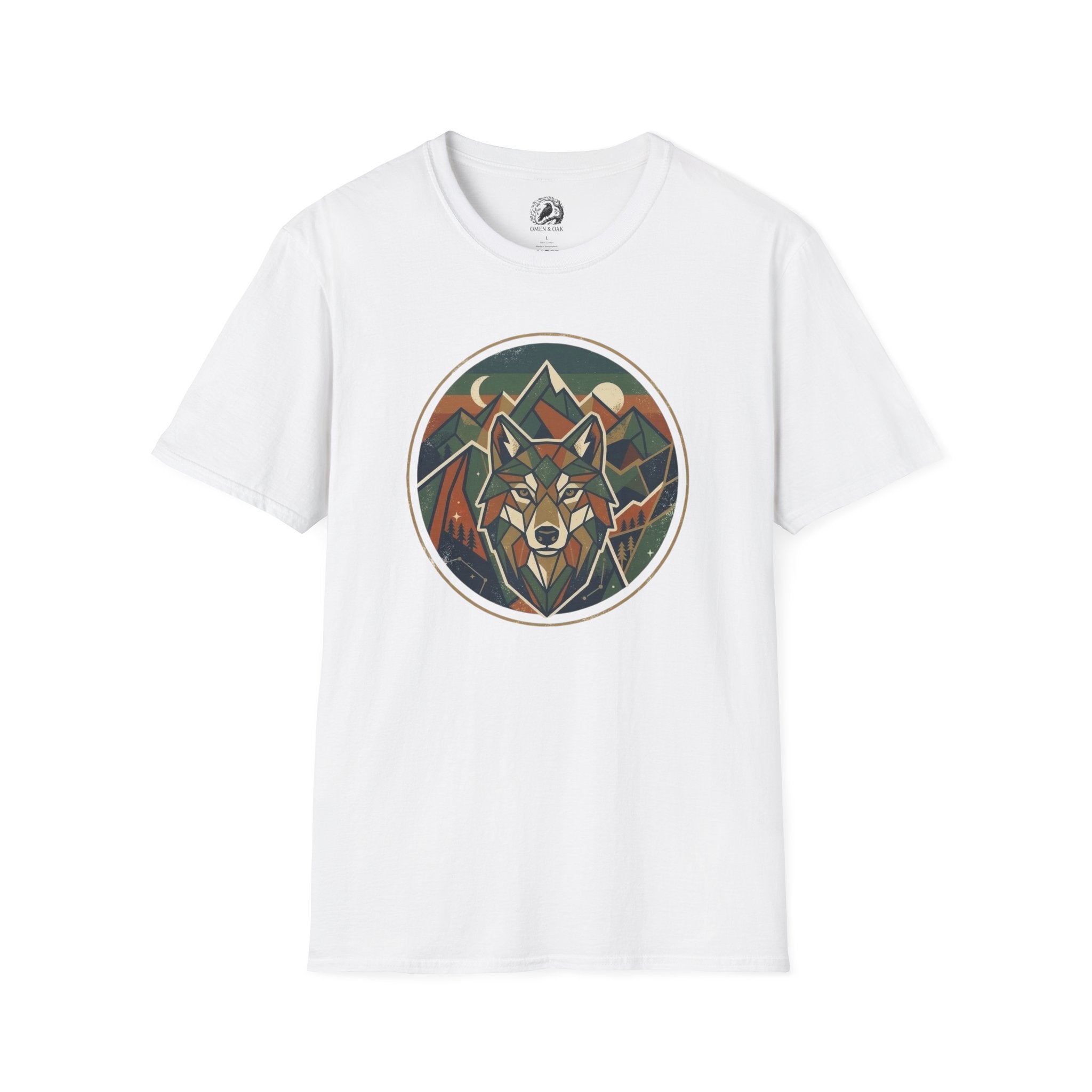 Wolf Mountain Circle T-Shirt — Retro Geometric Nature Graphic