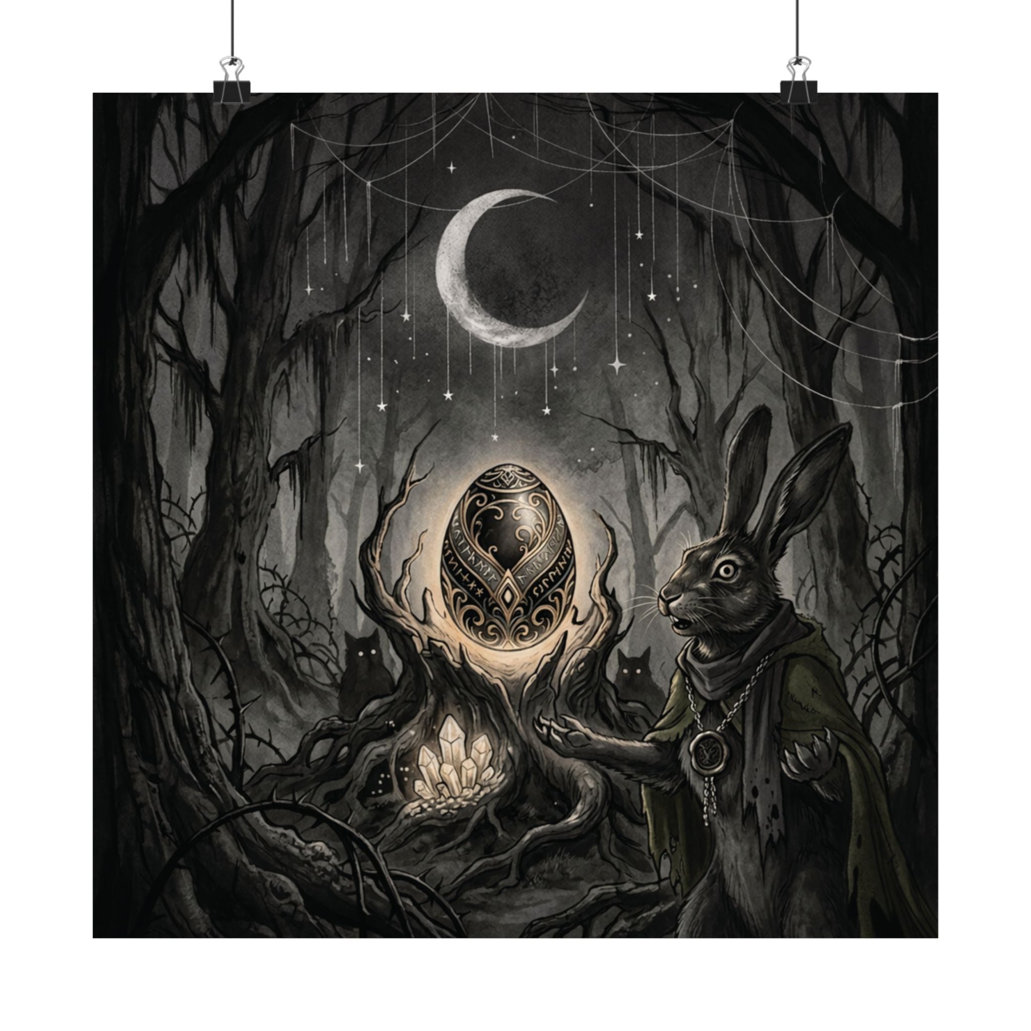 Mystic Rabbit Moon Poster — Gothic Forest Egg Art Print