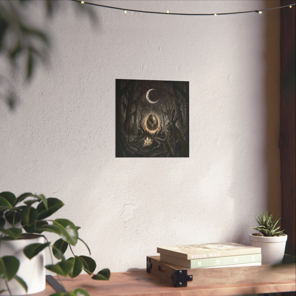 Mystic Rabbit Moon Poster — Gothic Forest Egg Art Print