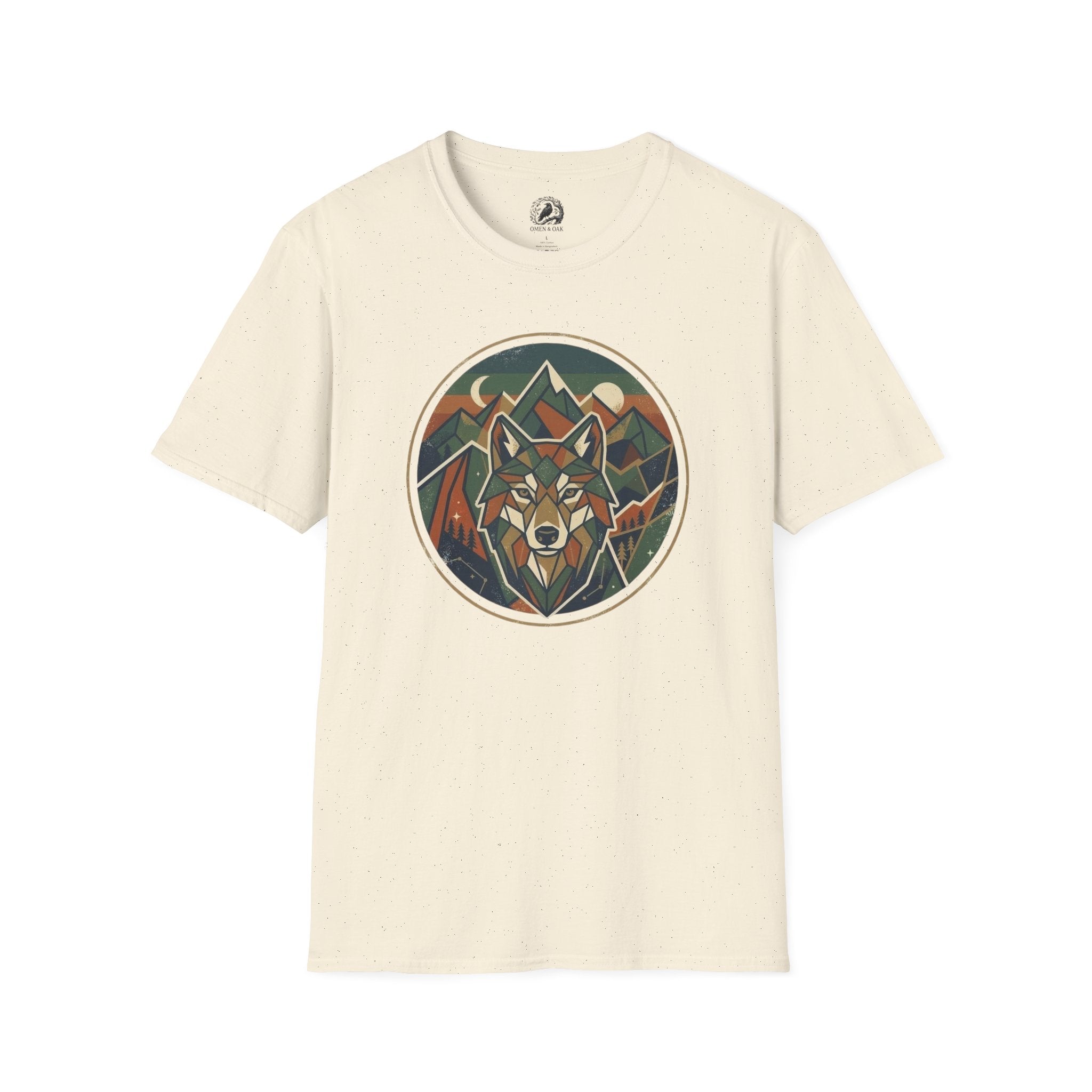 Wolf Mountain Circle T-Shirt — Retro Geometric Nature Graphic