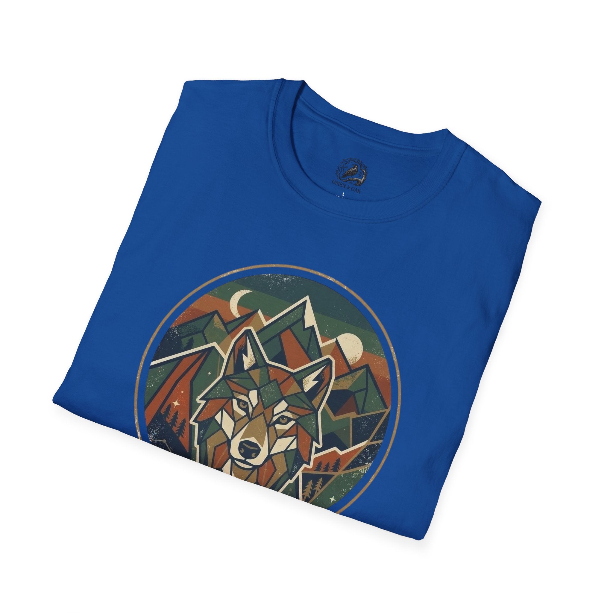 Wolf Mountain Circle T-Shirt — Retro Geometric Nature Graphic