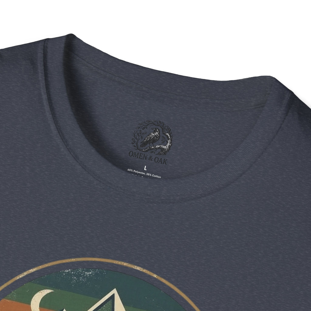 Wolf Mountain Circle T-Shirt — Retro Geometric Nature Graphic