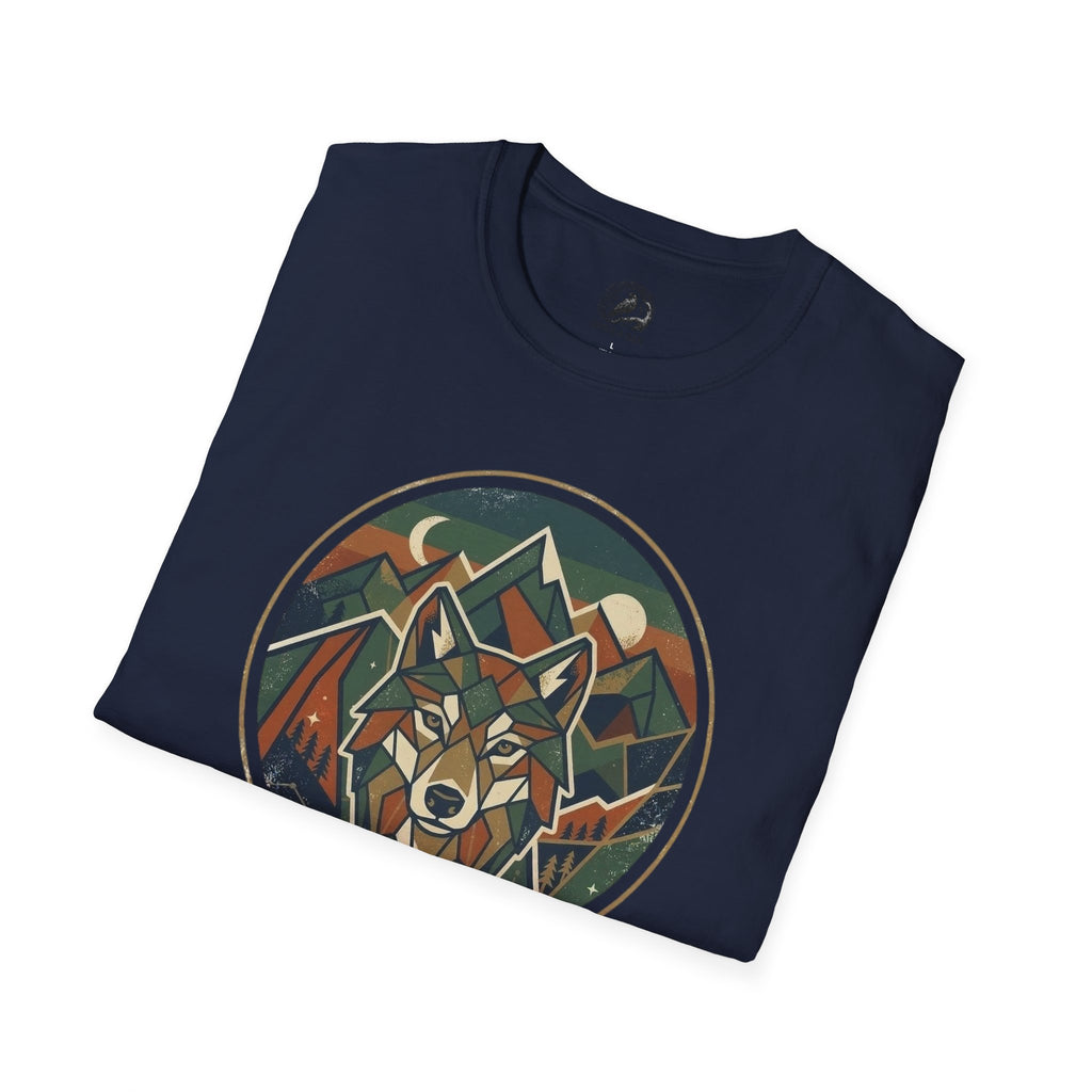 Wolf Mountain Circle T-Shirt — Retro Geometric Nature Graphic