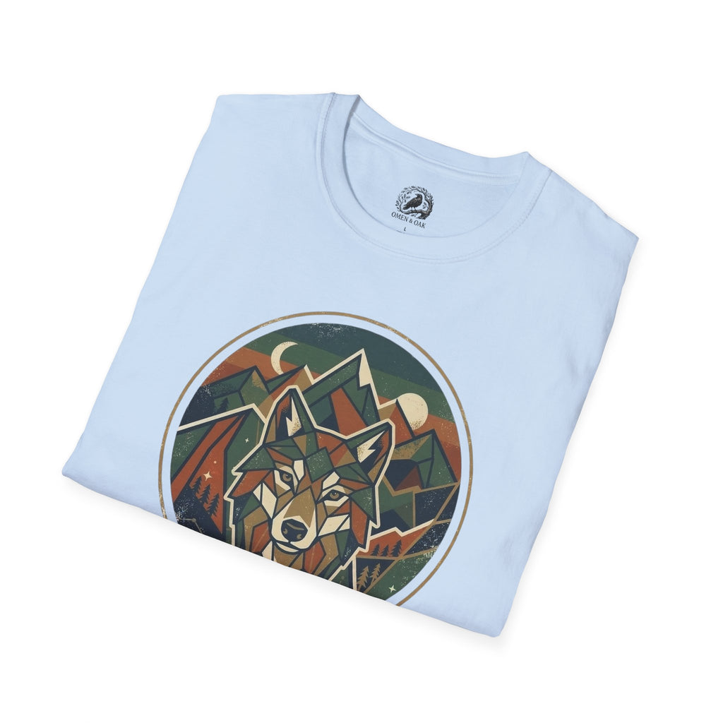 Wolf Mountain Circle T-Shirt — Retro Geometric Nature Graphic