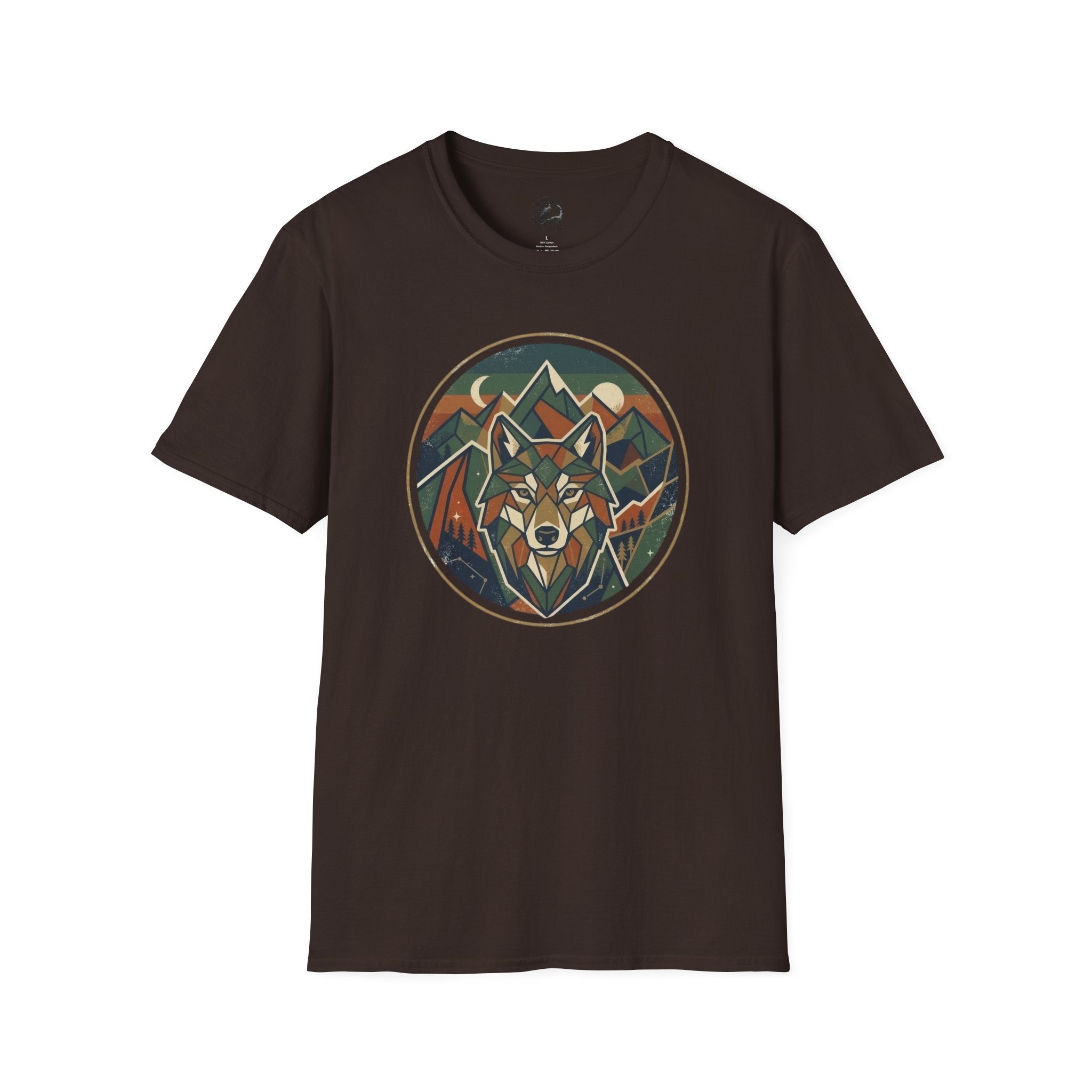 Wolf Mountain Circle T-Shirt — Retro Geometric Nature Graphic