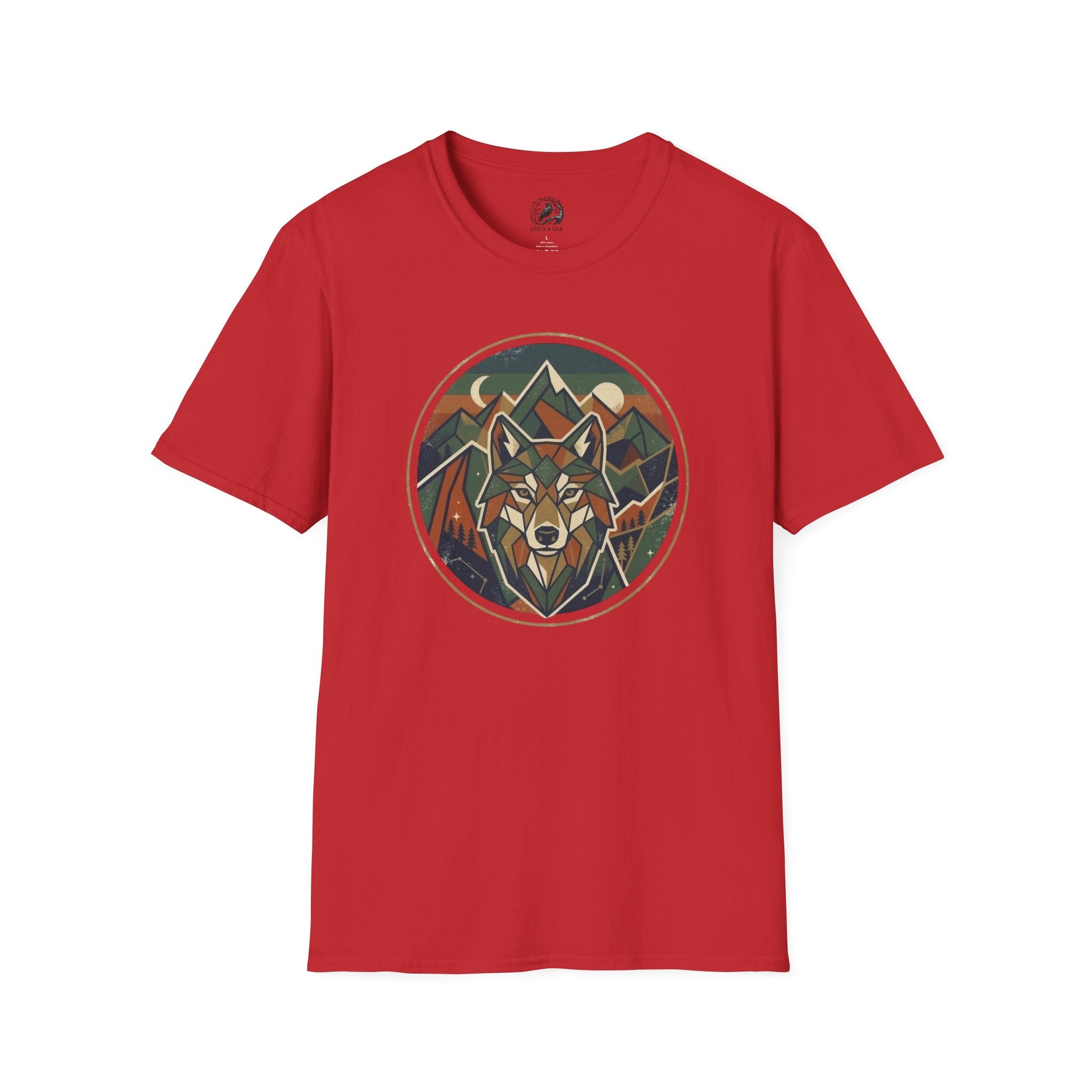 Wolf Mountain Circle T-Shirt — Retro Geometric Nature Graphic