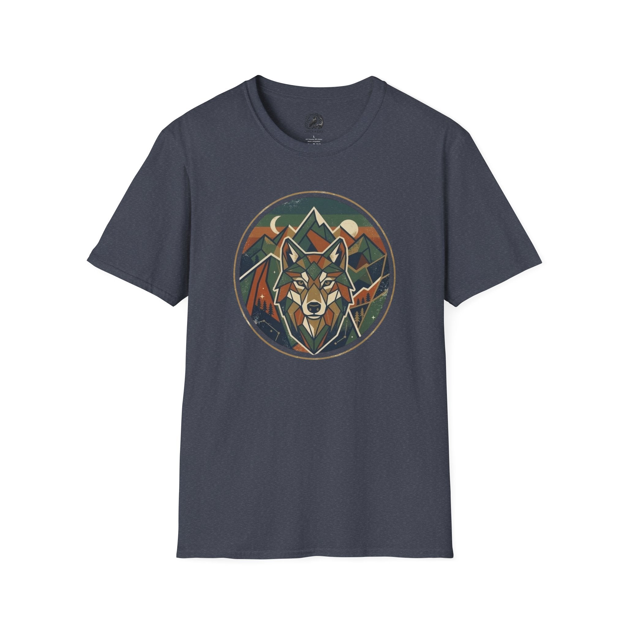 Wolf Mountain Circle T-Shirt — Retro Geometric Nature Graphic