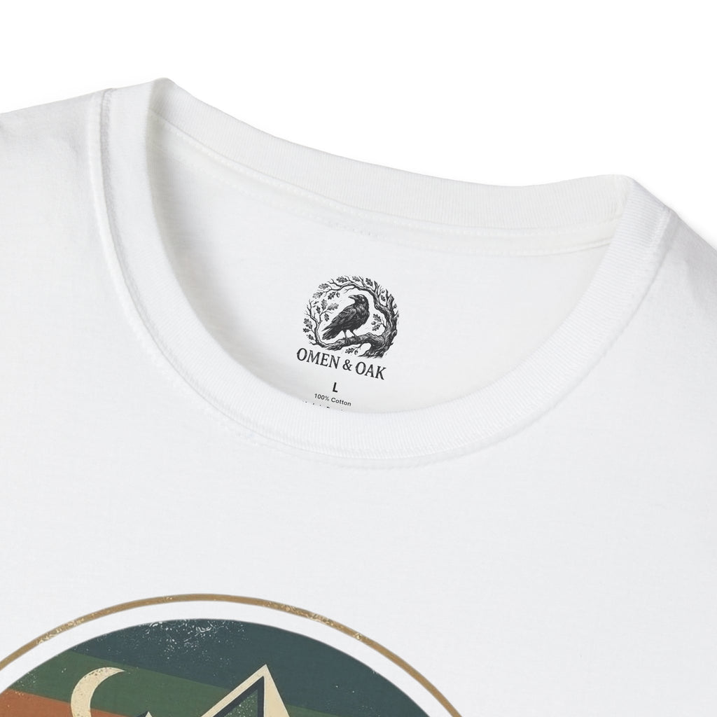 Wolf Mountain Circle T-Shirt — Retro Geometric Nature Graphic