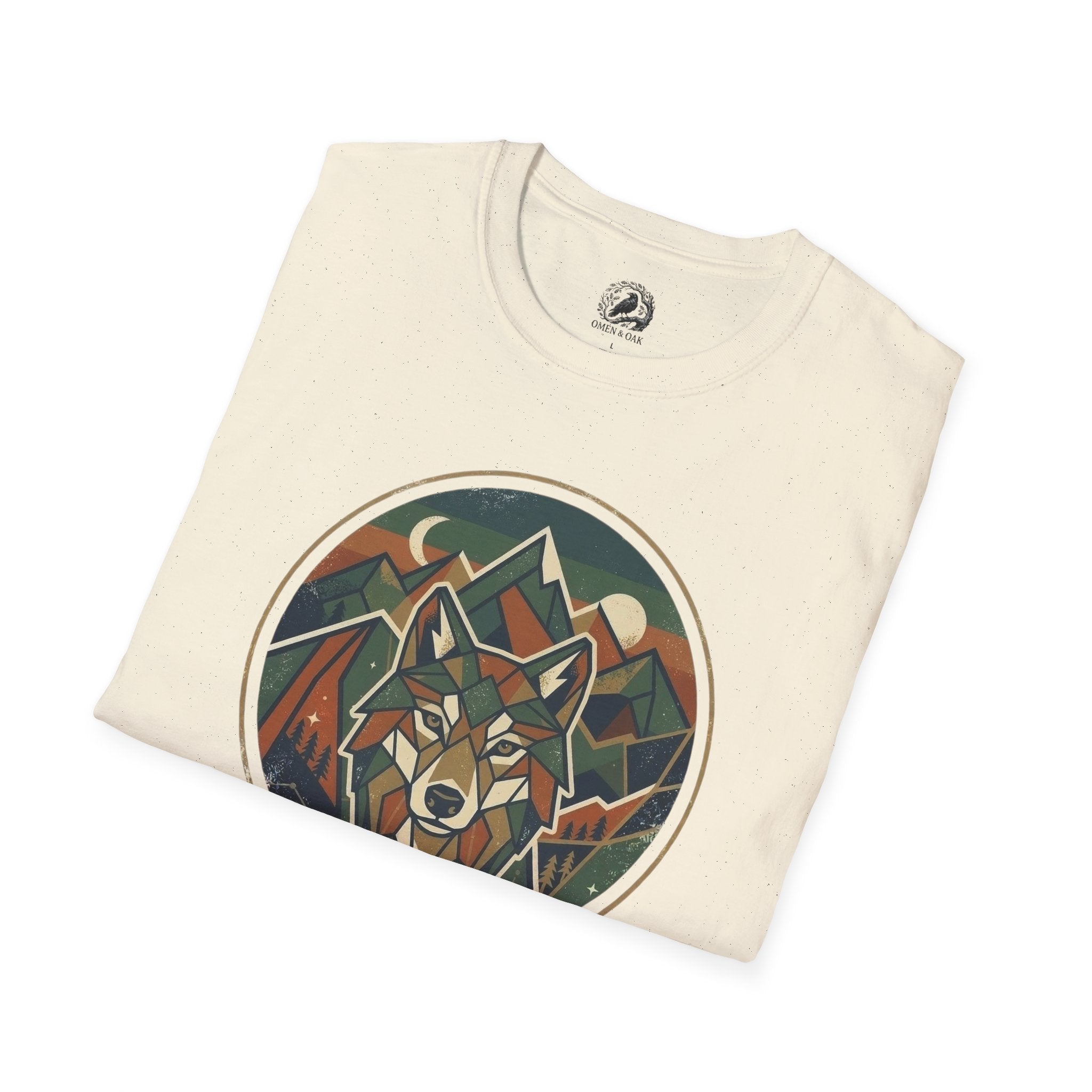 Wolf Mountain Circle T-Shirt — Retro Geometric Nature Graphic