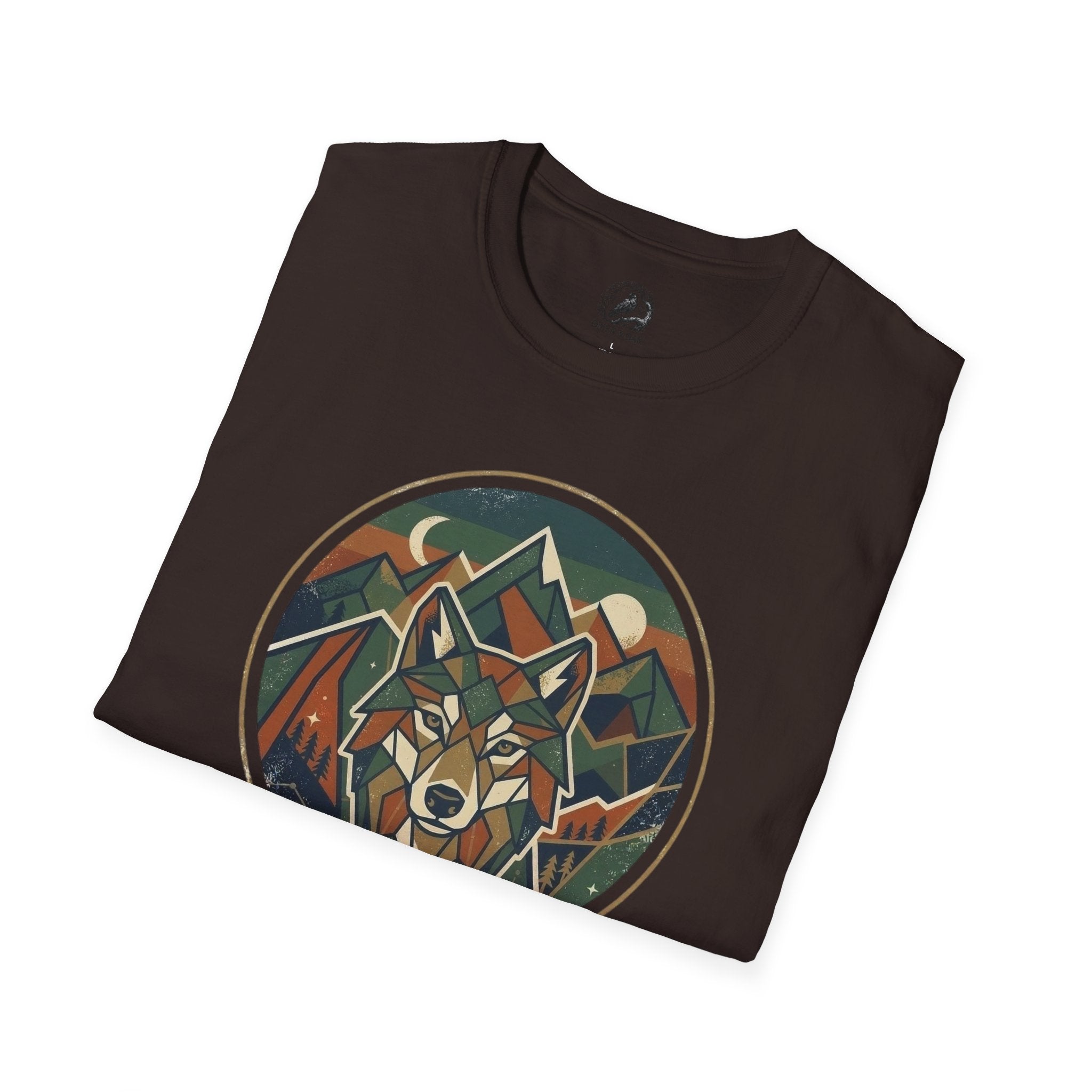 Wolf Mountain Circle T-Shirt — Retro Geometric Nature Graphic