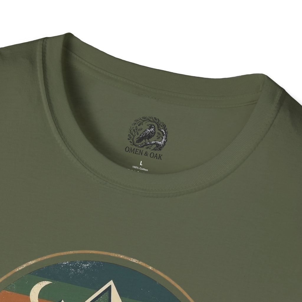 Wolf Mountain Circle T-Shirt — Retro Geometric Nature Graphic